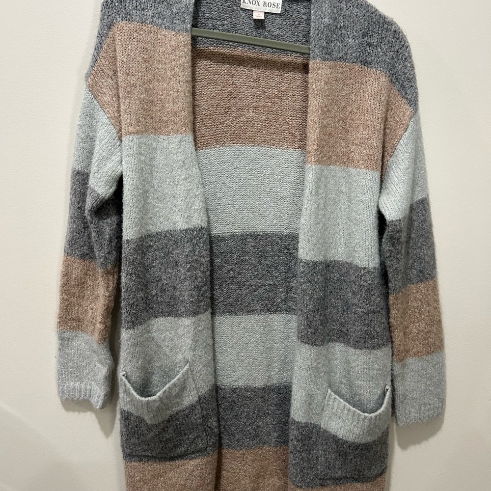 Knox Rose Women's Striped Cardigan - Gray and Brown